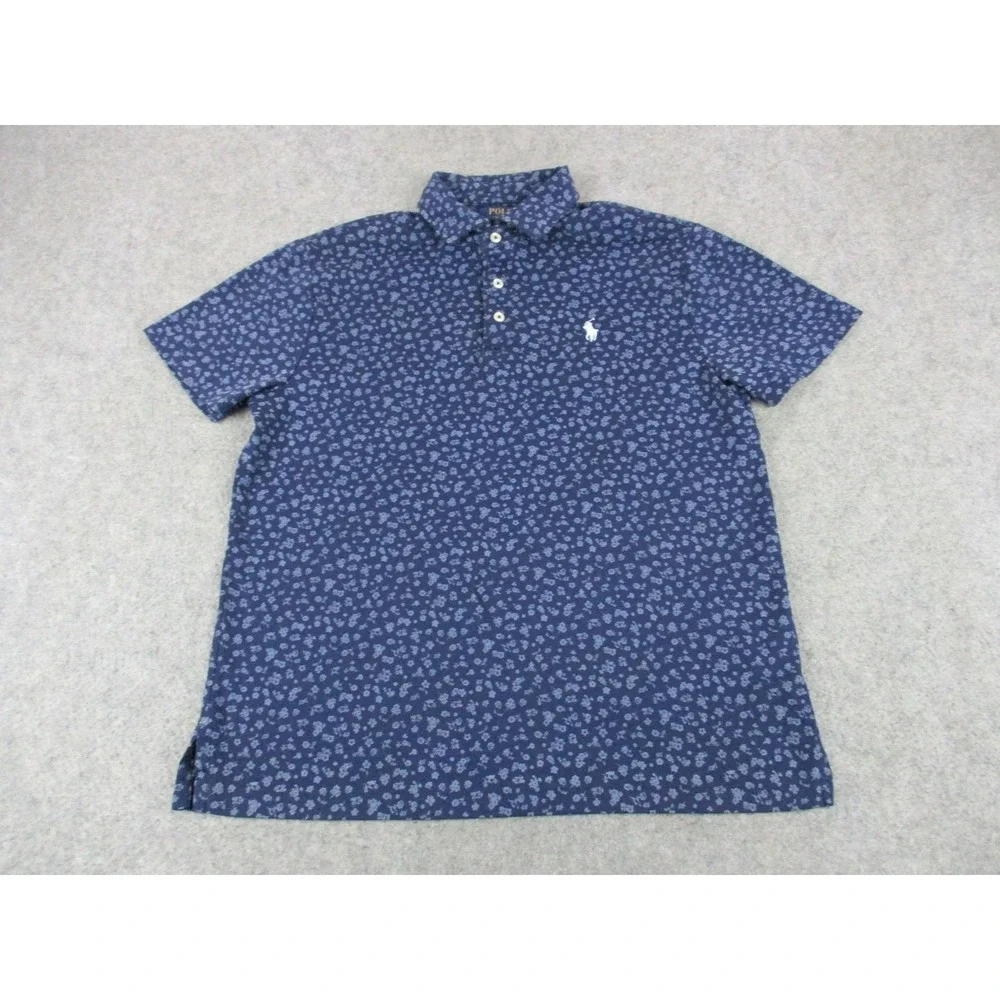 Polo Ralph Lauren Polo Shirt Mens Medium Blue Floral Custom Slim Fit Pony